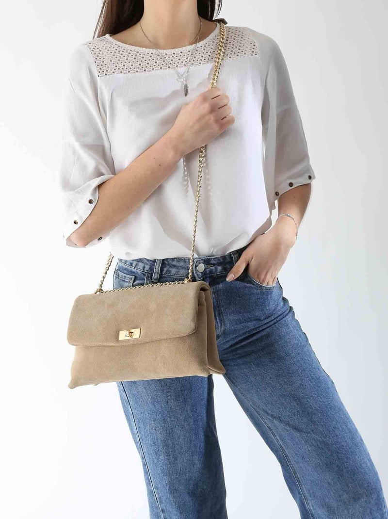 Sac Bandoulière Velvet Caviar Cuir Milano Cuir De Vachette Gris Beige - Kiabi