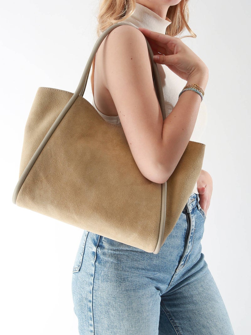 Sac Bandoulière Velvet Caviar Cuir Milano Cuir De Vachette Gris Beige - Kiabi