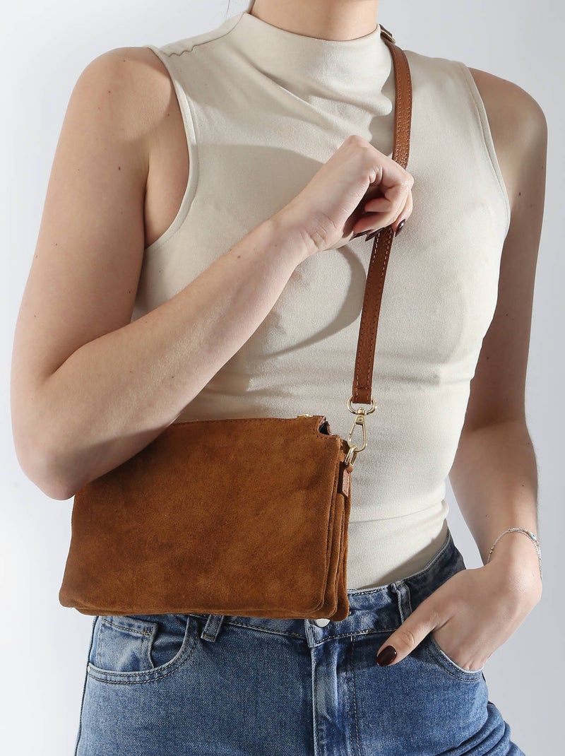 Sac bandoulière velvet caviar cuir milano cuir de vachette Marron noisette - Kiabi