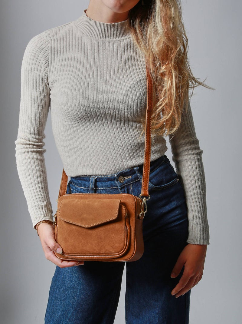 Sac Bandoulière Velvet Caviar Cuir Milano Cuir De Vachette Marron noisette - Kiabi