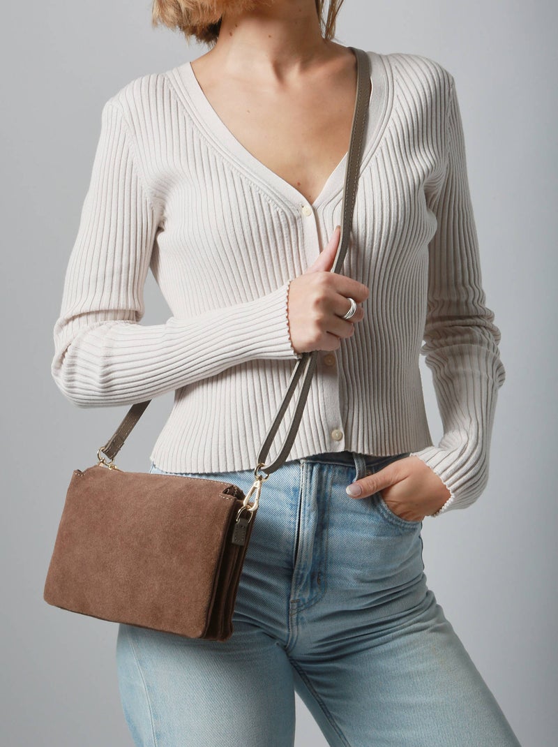 Sac bandoulière velvet caviar cuir milano cuir de vachette Taupe - Kiabi