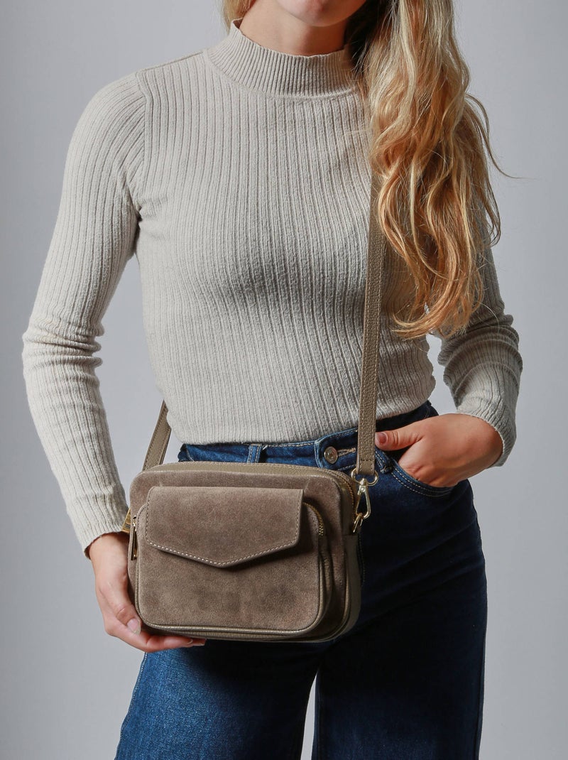 Sac Bandoulière Velvet Caviar Cuir Milano Cuir De Vachette Taupe - Kiabi