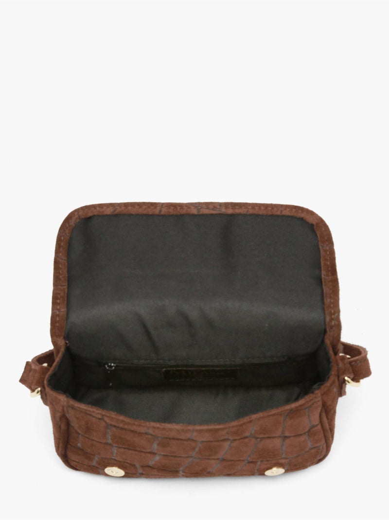 Sac bandoulière velvet croco cuir milano cuir de vachette Marron chocolat - Kiabi