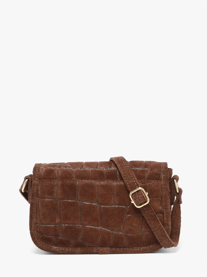 Sac bandoulière velvet croco cuir milano cuir de vachette Marron chocolat - Kiabi