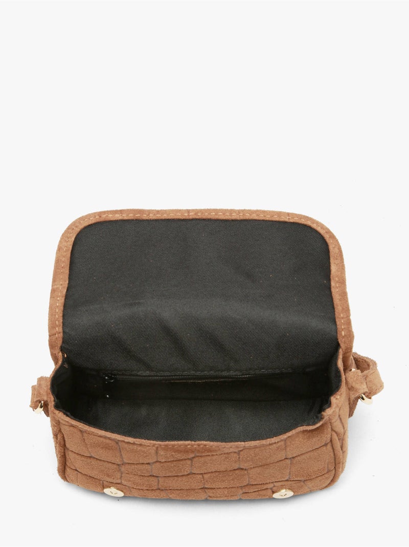 Sac bandoulière velvet croco cuir milano cuir de vachette Marron tabac - Kiabi