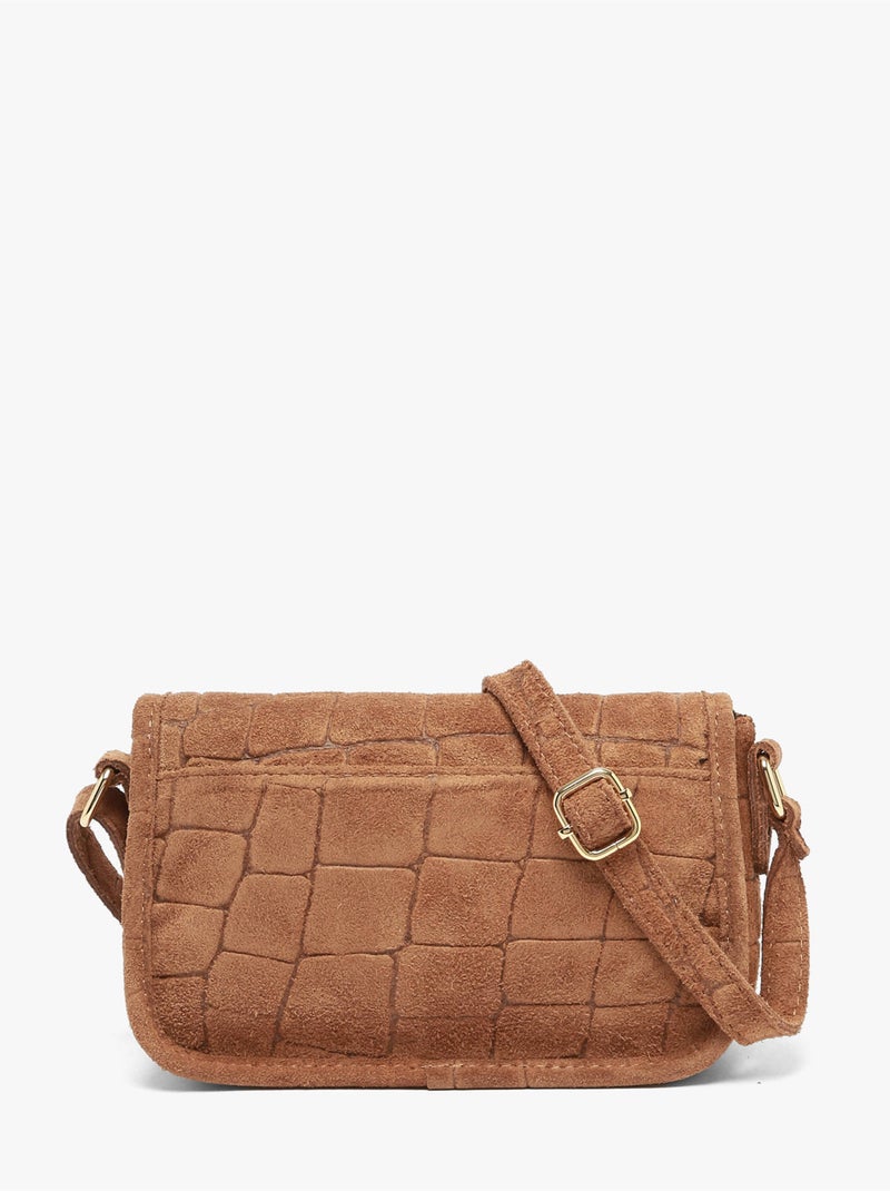 Sac bandoulière velvet croco cuir milano cuir de vachette Marron tabac - Kiabi