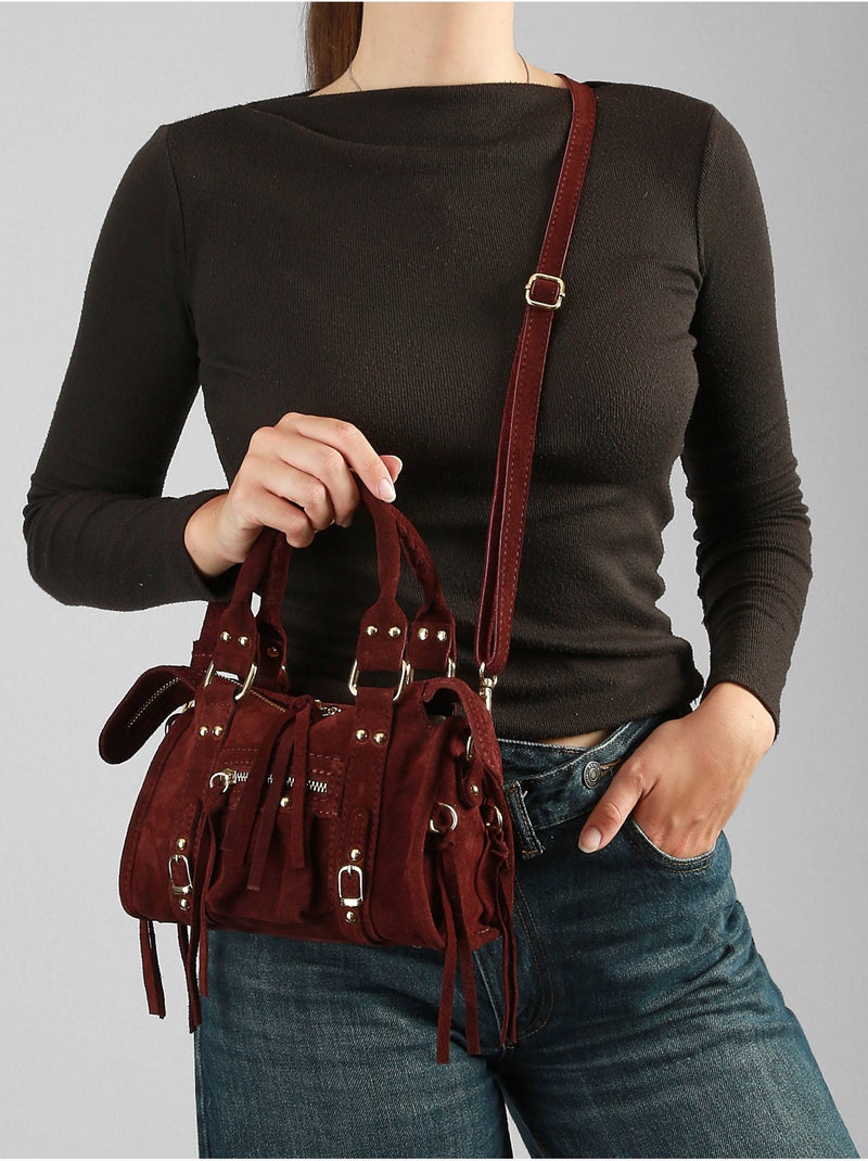 Sac bandoulière velvet cuir milano cuir de vachette Bordeaux - Kiabi