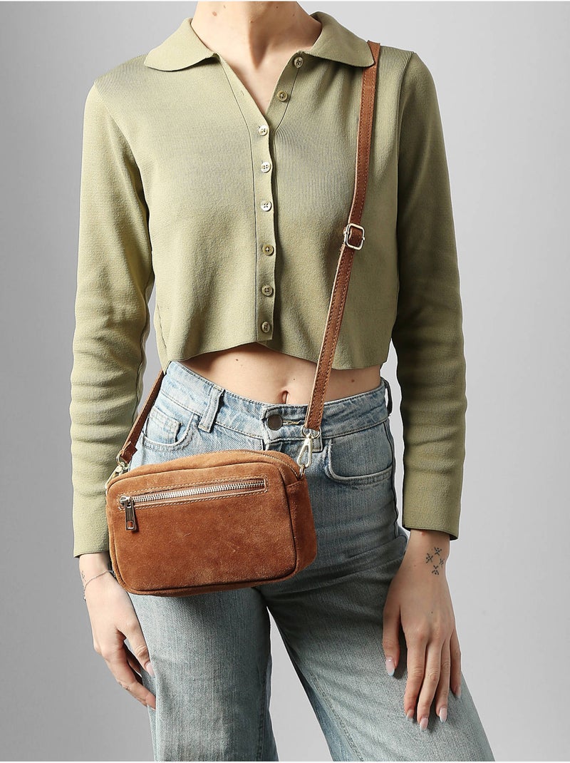 Sac bandoulière velvet cuir milano cuir de vachette Marron tabac - Kiabi