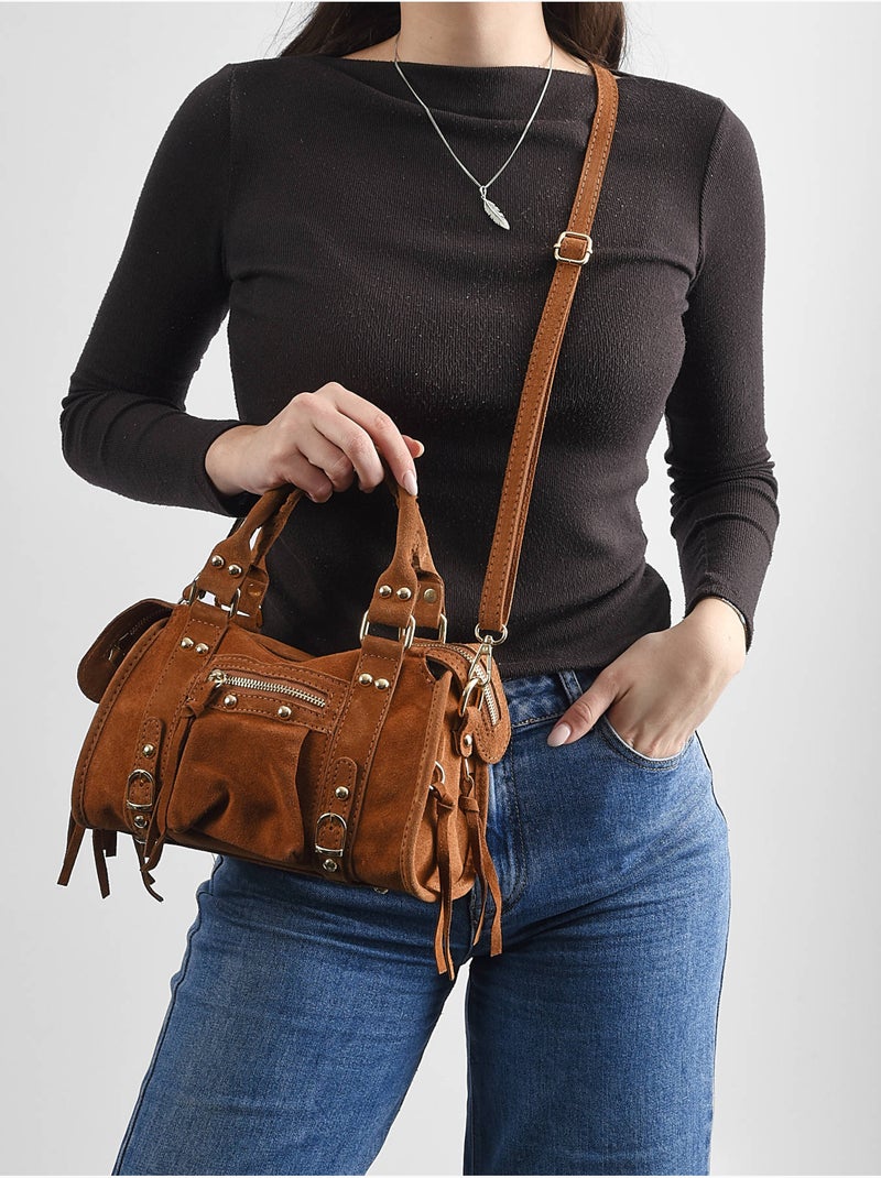 Sac bandoulière velvet cuir milano cuir de vachette Marron tabac - Kiabi