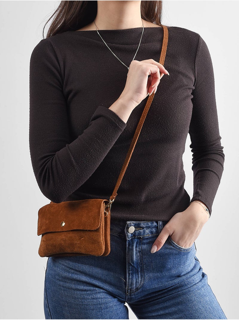 Sac bandoulière velvet cuir milano cuir de vachette Marron tabac - Kiabi