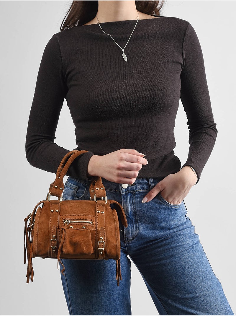 Sac bandoulière velvet cuir milano cuir de vachette Marron tabac - Kiabi
