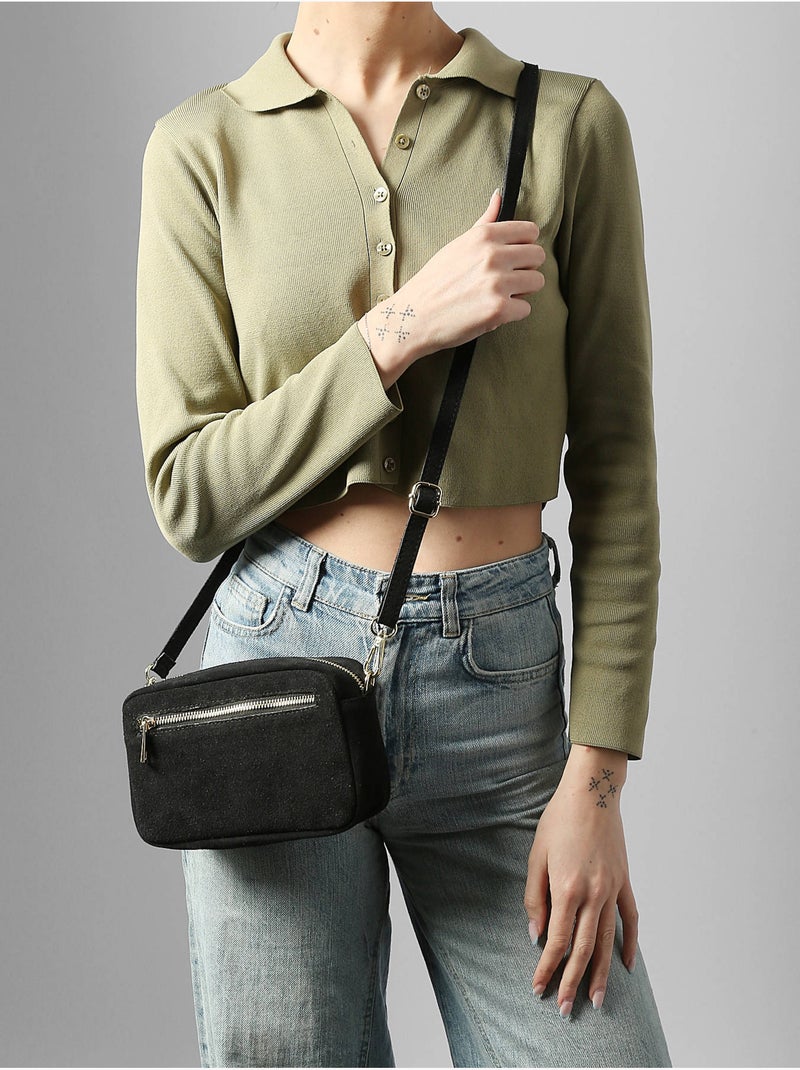 Sac bandoulière velvet cuir milano cuir de vachette Noir Noir - Kiabi