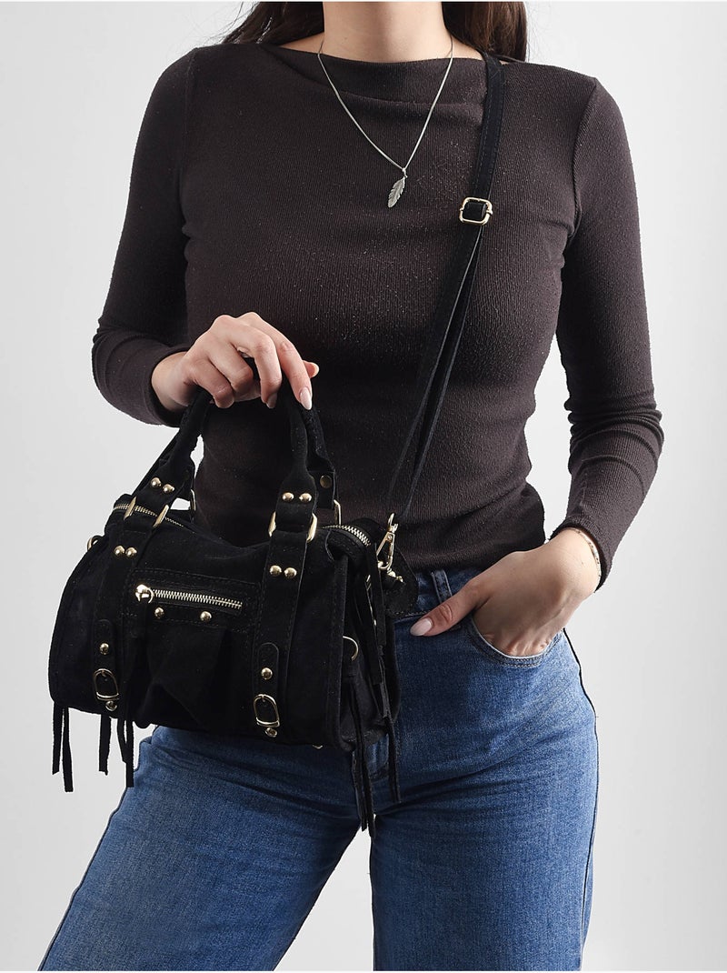 Sac bandoulière velvet cuir milano cuir de vachette Noir Noir - Kiabi