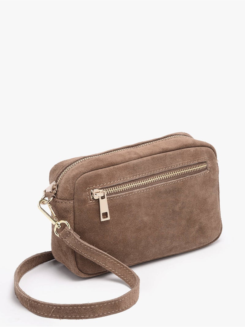 Sac bandoulière velvet cuir milano cuir de vachette Taupe - Kiabi