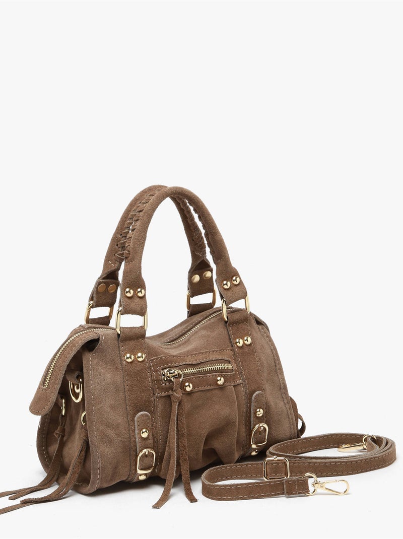 Sac bandoulière velvet cuir milano cuir de vachette Taupe - Kiabi