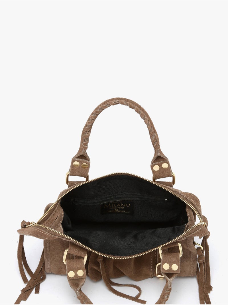 Sac bandoulière velvet cuir milano cuir de vachette Taupe - Kiabi