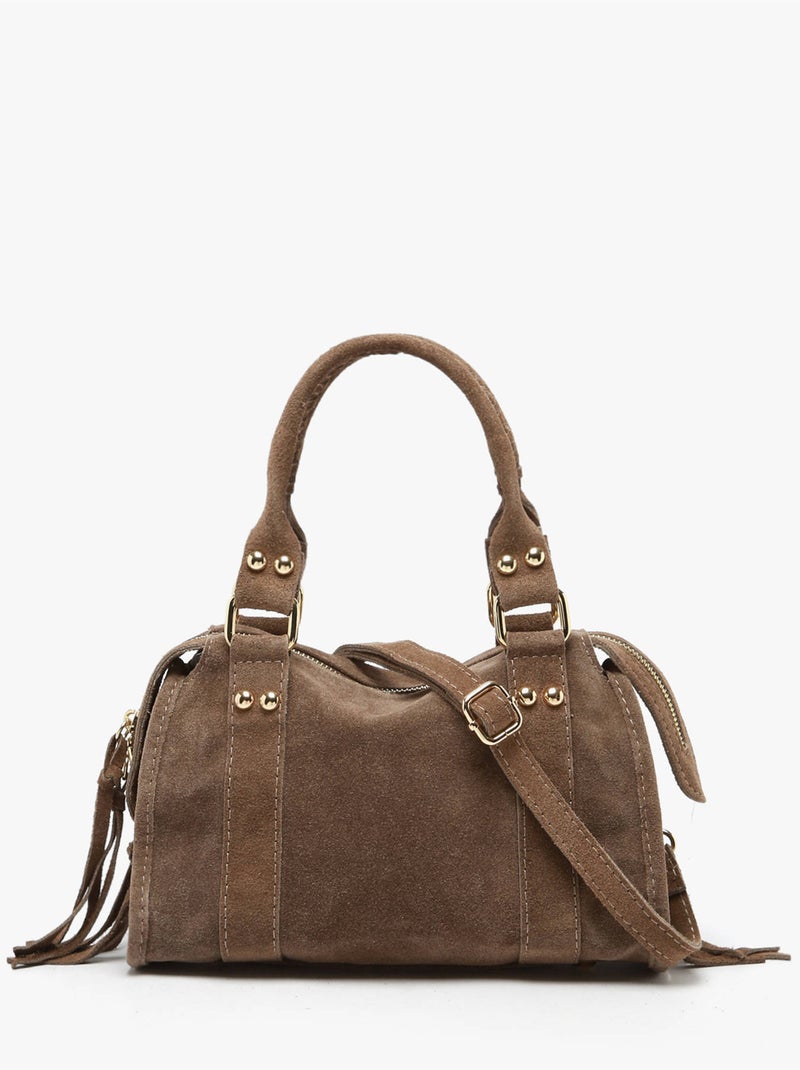 Sac bandoulière velvet cuir milano cuir de vachette Taupe - Kiabi