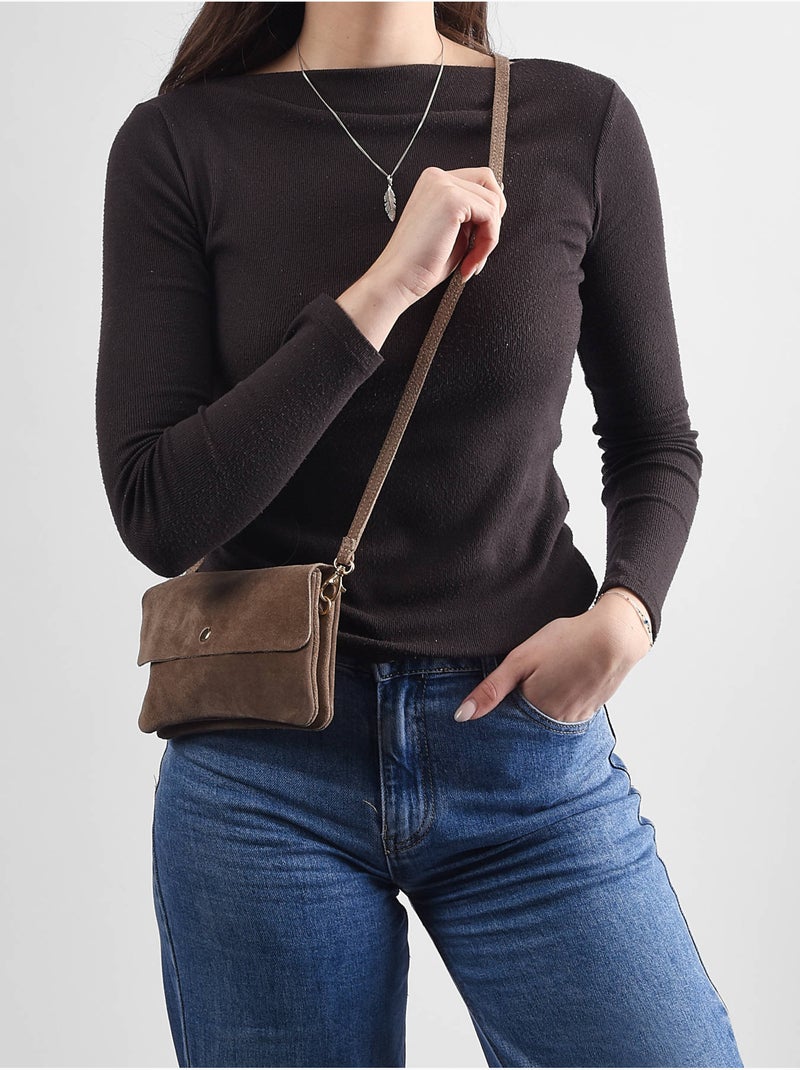 Sac bandoulière velvet cuir milano cuir de vachette Taupe - Kiabi