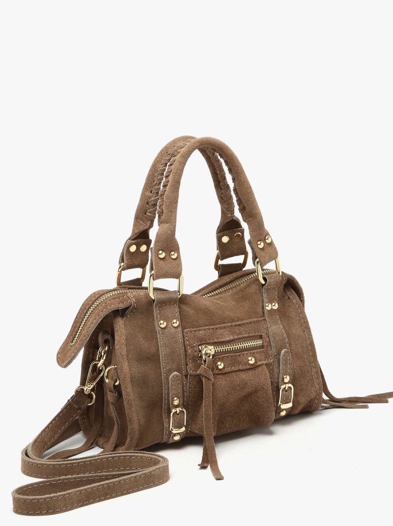 Sac bandoulière velvet cuir milano cuir de vachette Taupe - Kiabi