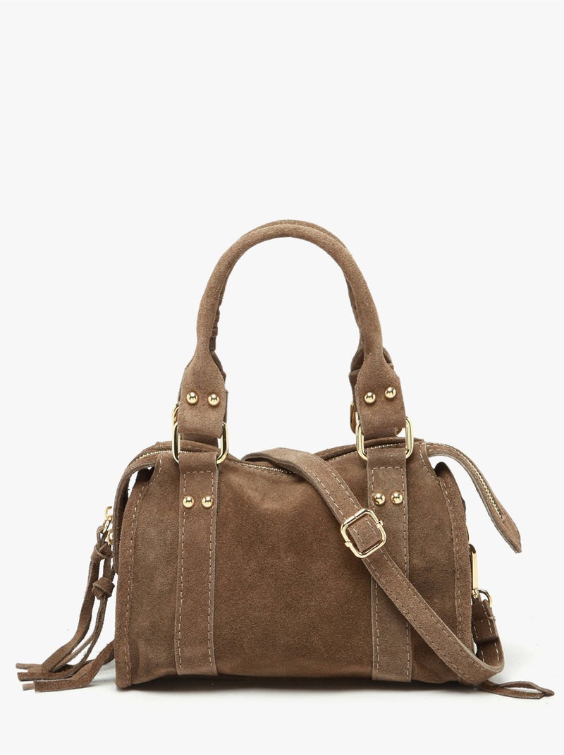 Sac bandoulière velvet cuir milano cuir de vachette Taupe - Kiabi