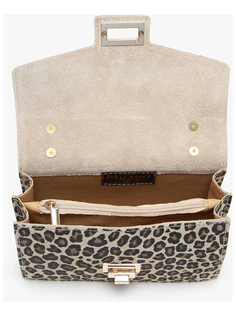 Sac Bandoulière Velvet Leopardo Cuir Milano Cuir De Vachette Taupe - Kiabi