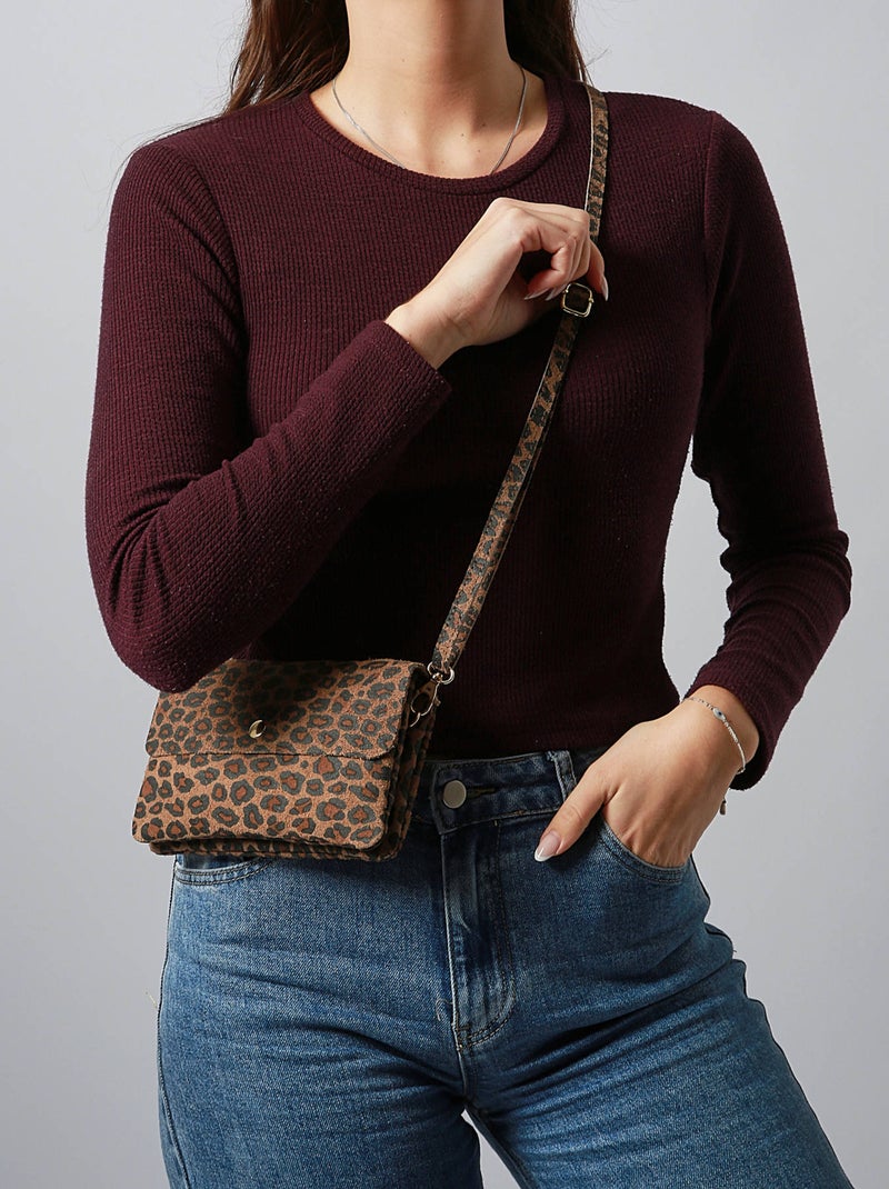 Sac Bandoulière Velvet Leopardo Milano Cuir De Vachette Taupe - Kiabi