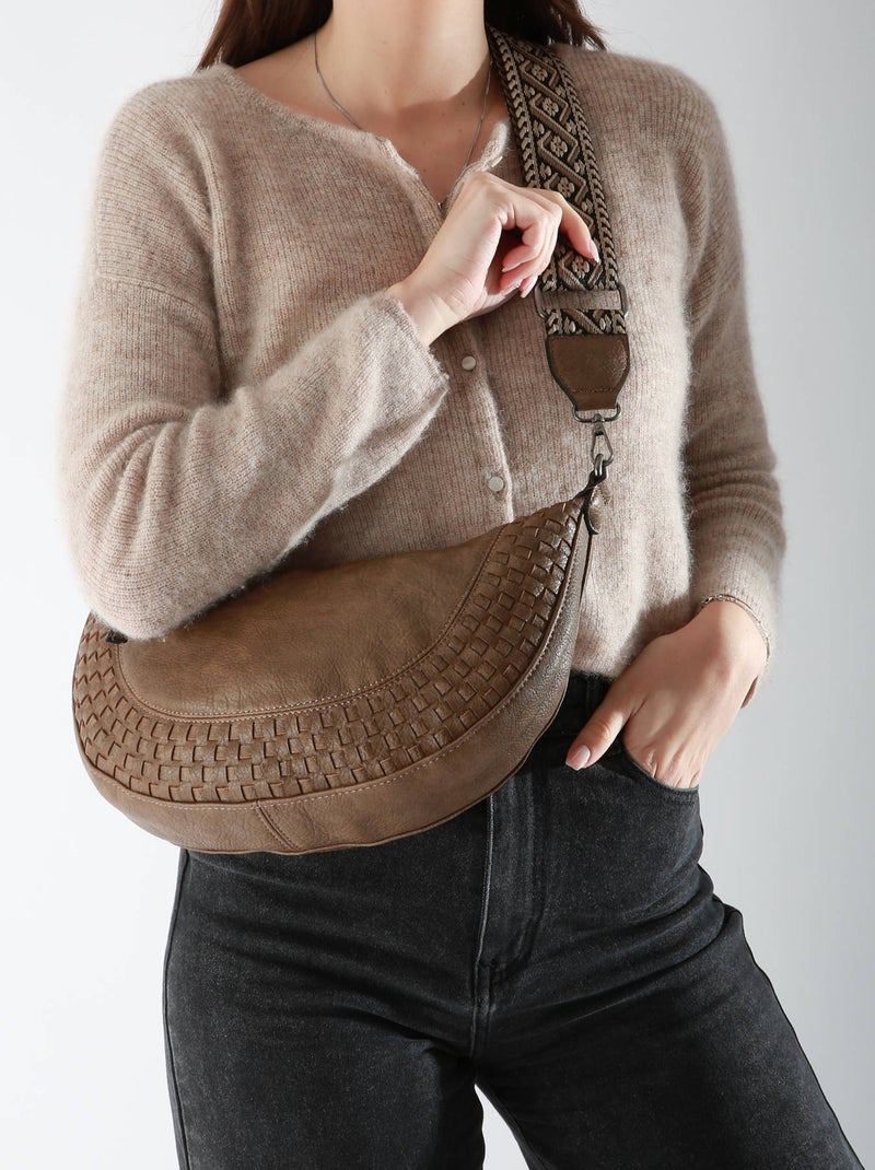 Sac Bandoulière Winter Tresse Miniprix Toile Enduite Taupe - Kiabi