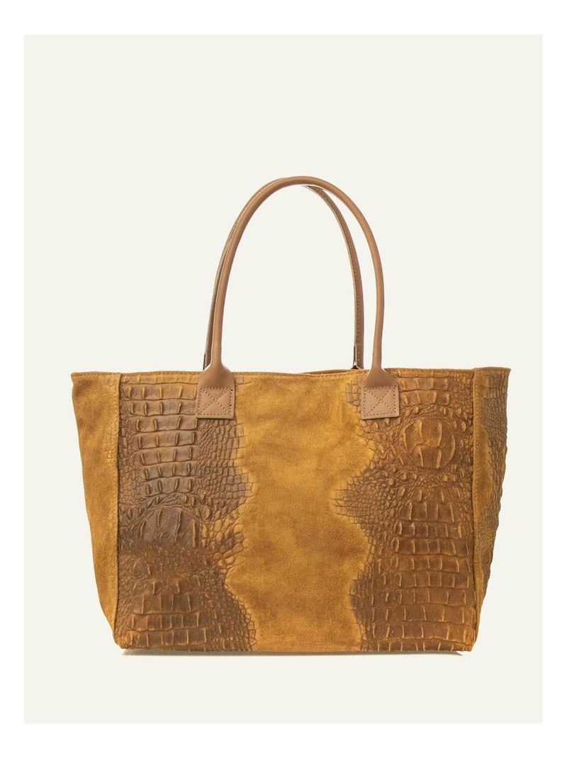 Sac cabas cuir croco DL-ALICE Marron caramel - Kiabi