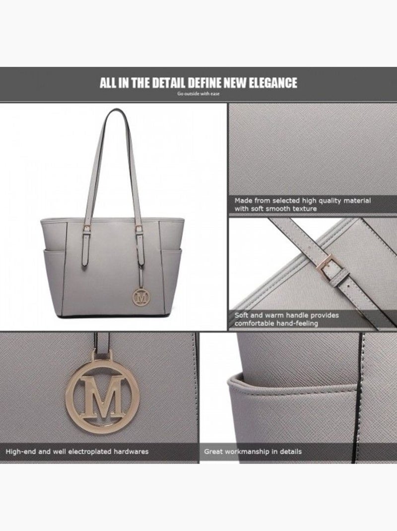Sac cabas cuir pu imperméable longues anses 35x15x28 cm - miss lulu Gris - Kiabi