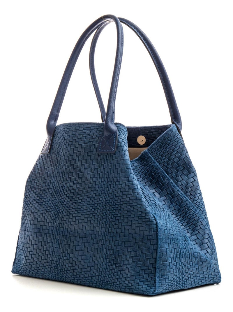 Sac cabas cuir tressé DL-HELENE Bleu - Kiabi