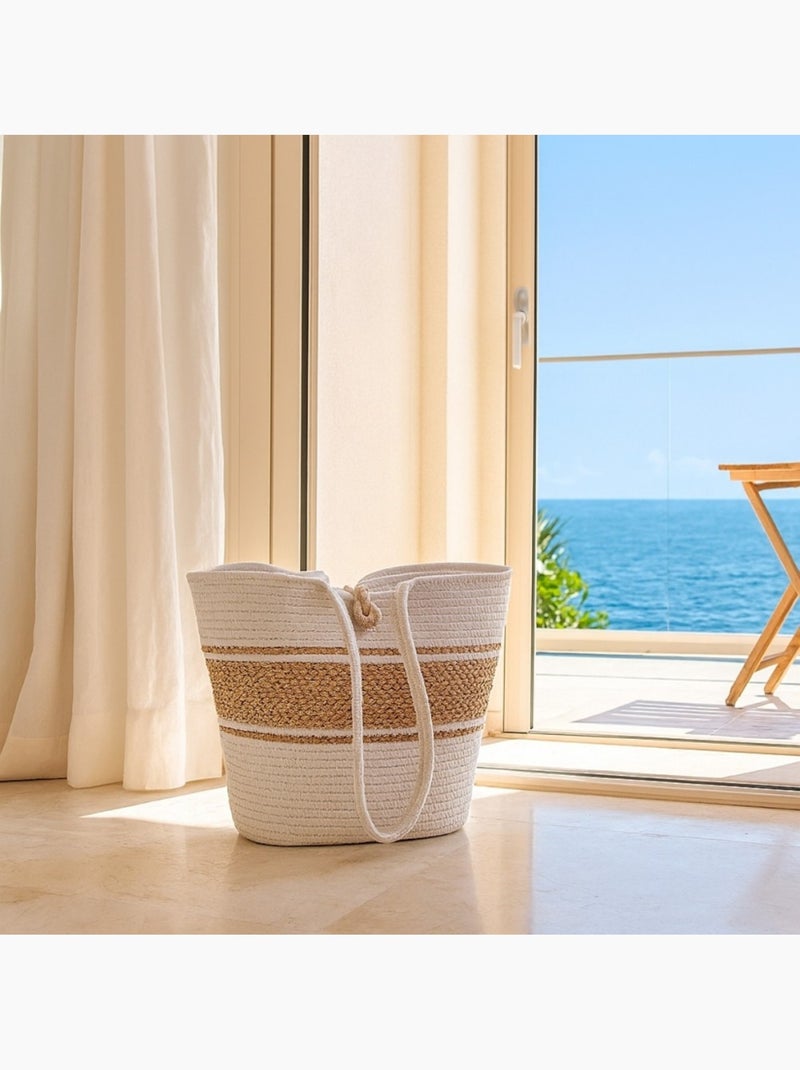 Sac cabas en fibres naturelles et coton Blanc - Kiabi