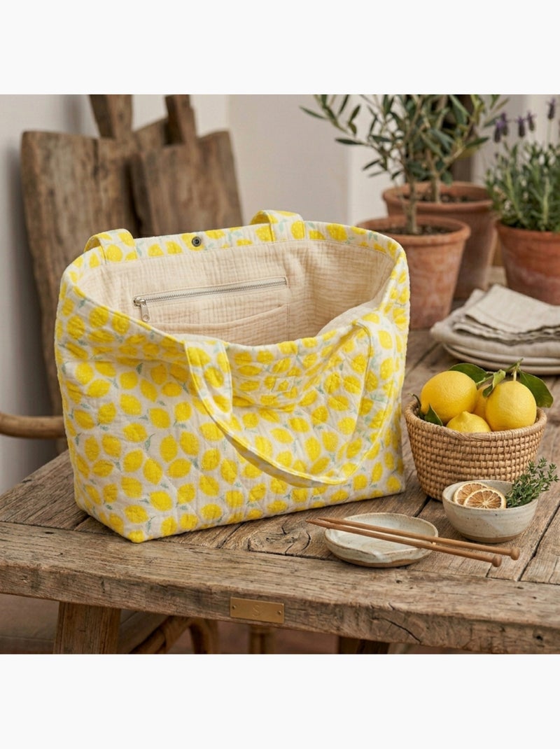 Sac cabas en gaze de coton matelassé imprimé - SAUTHON Jaune - Kiabi