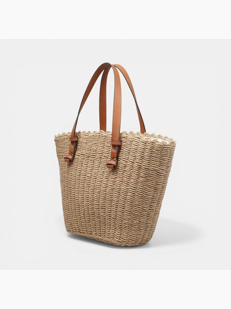 Sac cabas en raphia Bata Beige - Kiabi
