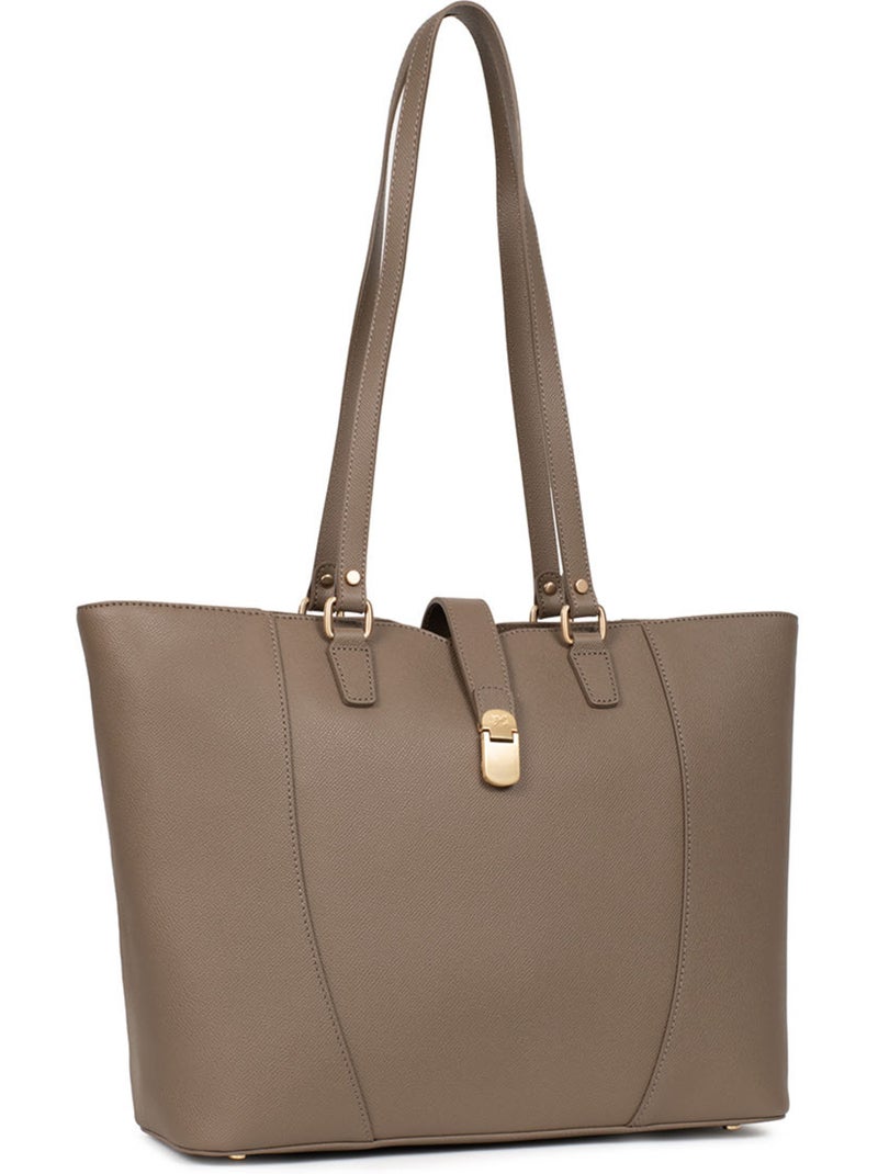 Sac cabas porté épaule  A4  Cuir AUDE Taupe - Kiabi