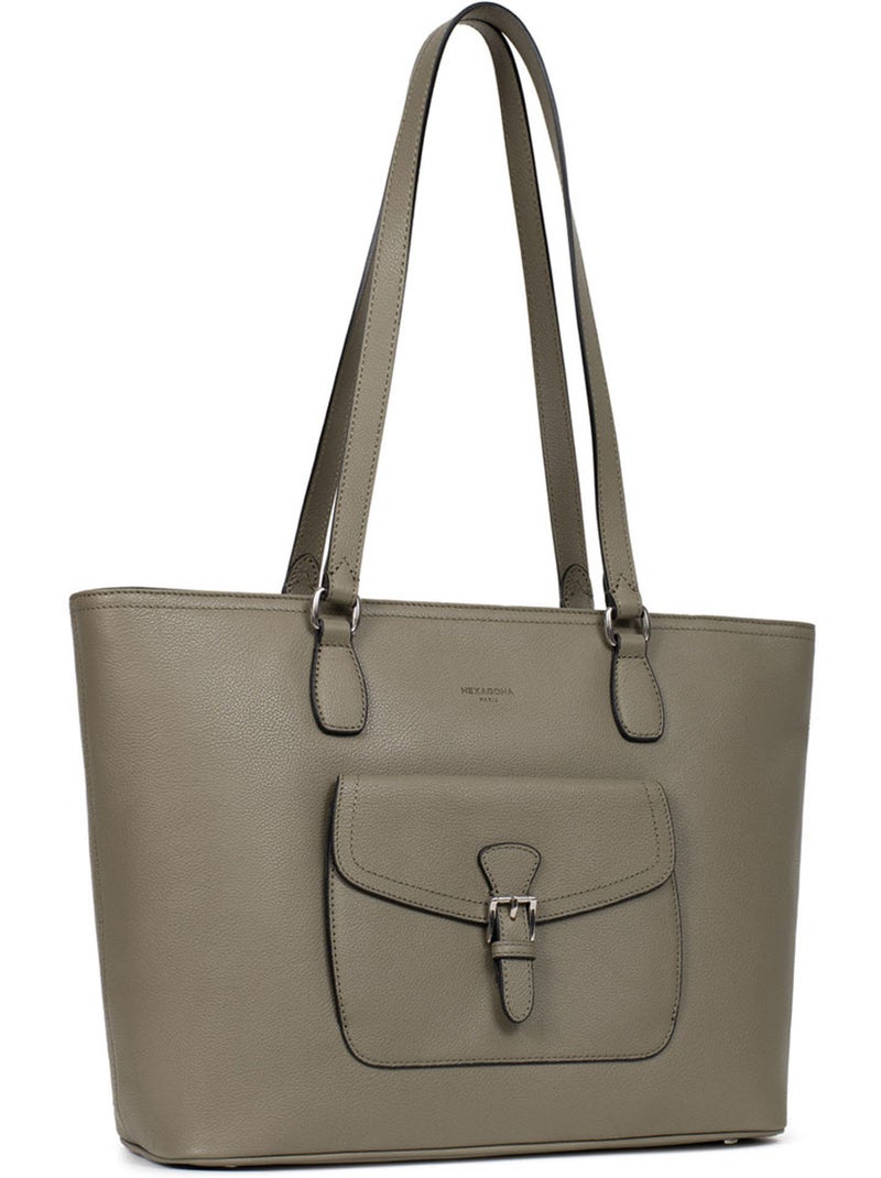Sac cabas porté épaule  A4  Cuir MIRABELLE Vert olive - Kiabi