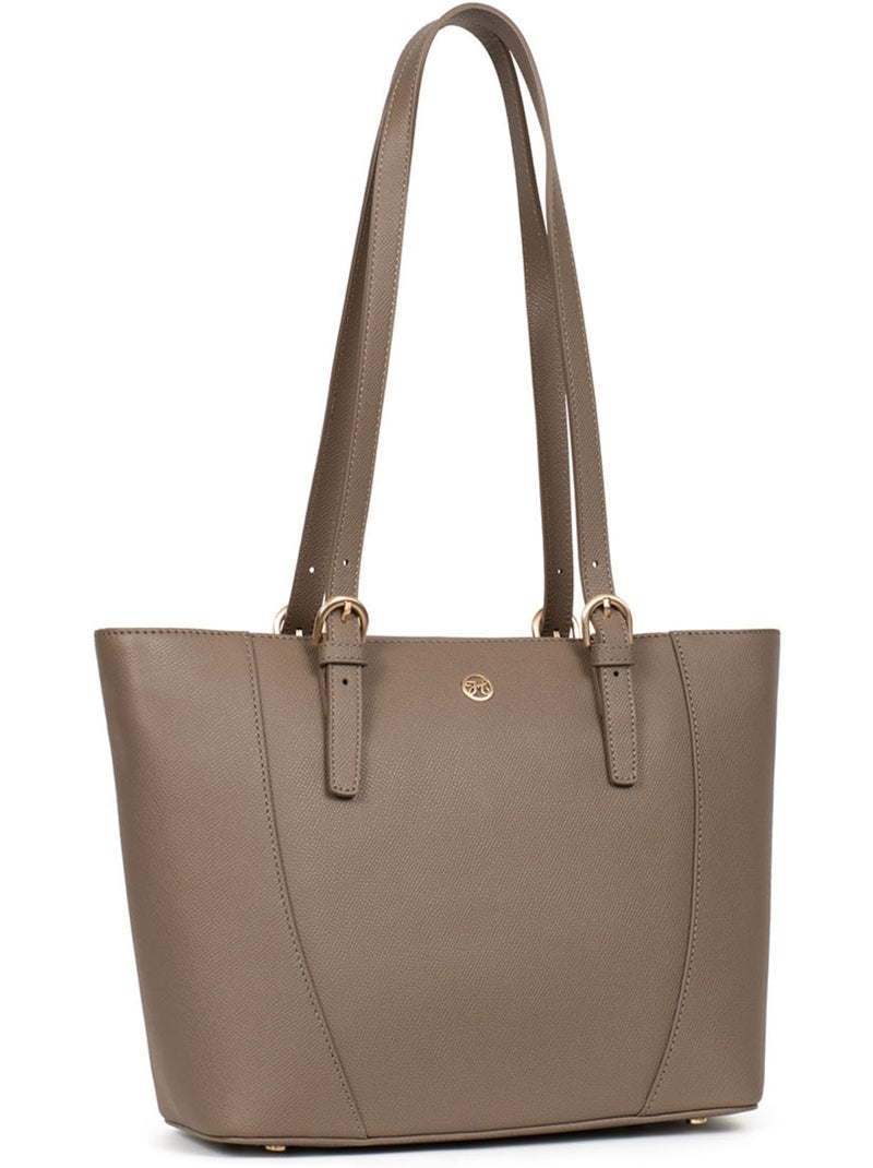 Sac cabas porté épaule  Cuir AUDE Taupe - Kiabi