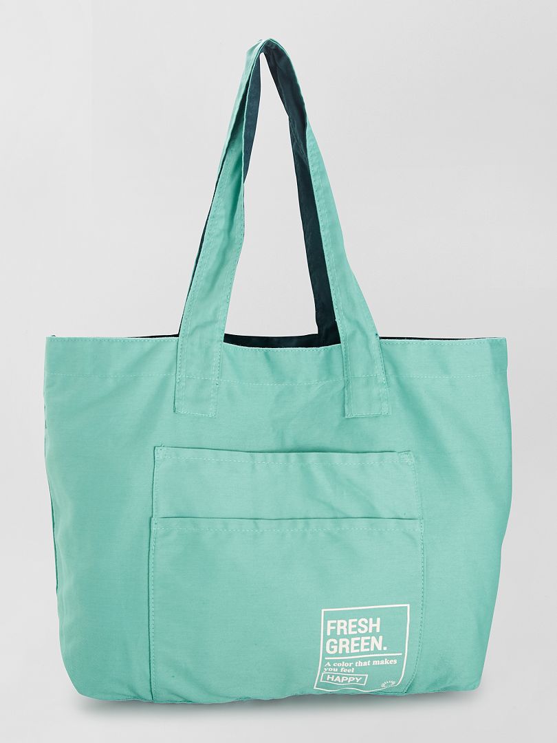 Grand sac forme cabas en toile - Vert - Kiabi - 7.20€