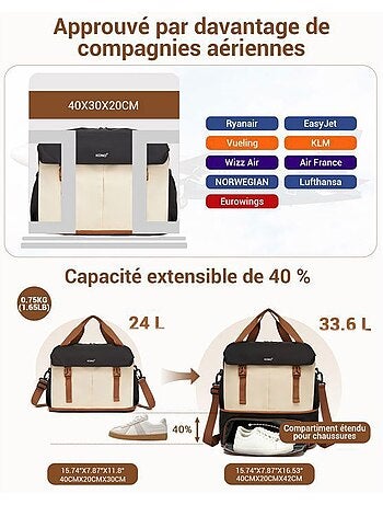 Sac cabine 40x30x20 cm compartiment chaussures - kono