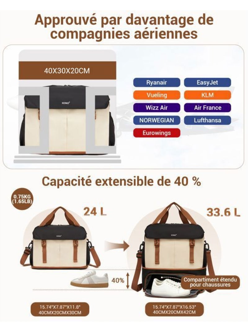 Sac cabine 40x30x20 cm compartiment chaussures - kono Beige - Kiabi