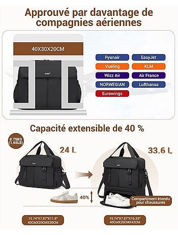 Sac cabine 40x30x20 cm compartiment chaussures - kono