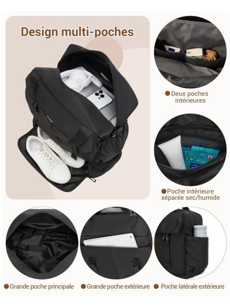 Sac cabine 40x30x20 cm compartiment chaussures - kono Noir - Kiabi