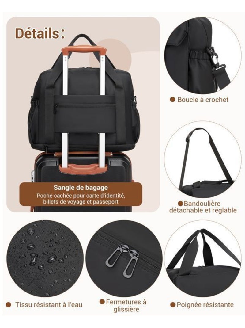 Sac cabine 40x30x20 cm compartiment chaussures - kono Noir - Kiabi