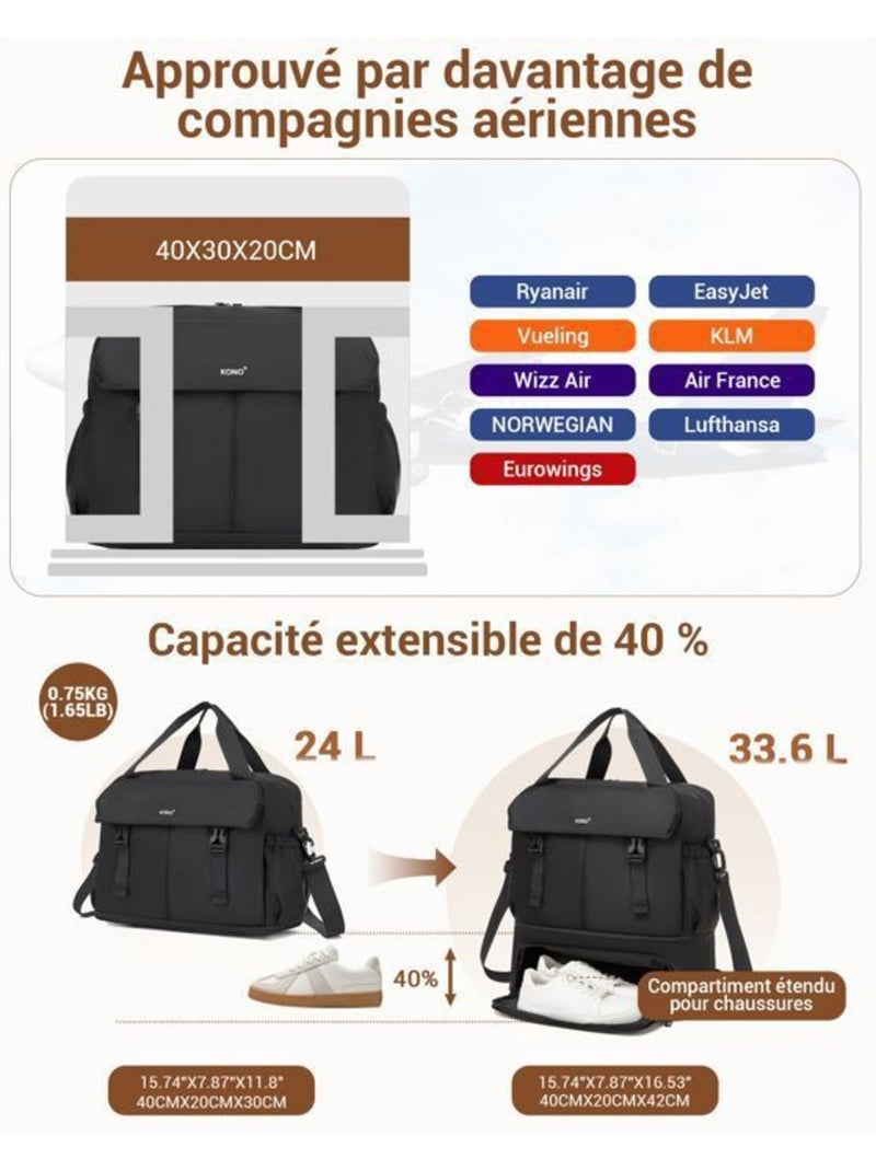 Sac cabine 40x30x20 cm compartiment chaussures - kono Noir - Kiabi
