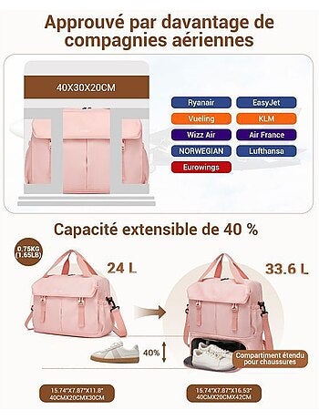 Sac cabine 40x30x20 cm compartiment chaussures - kono