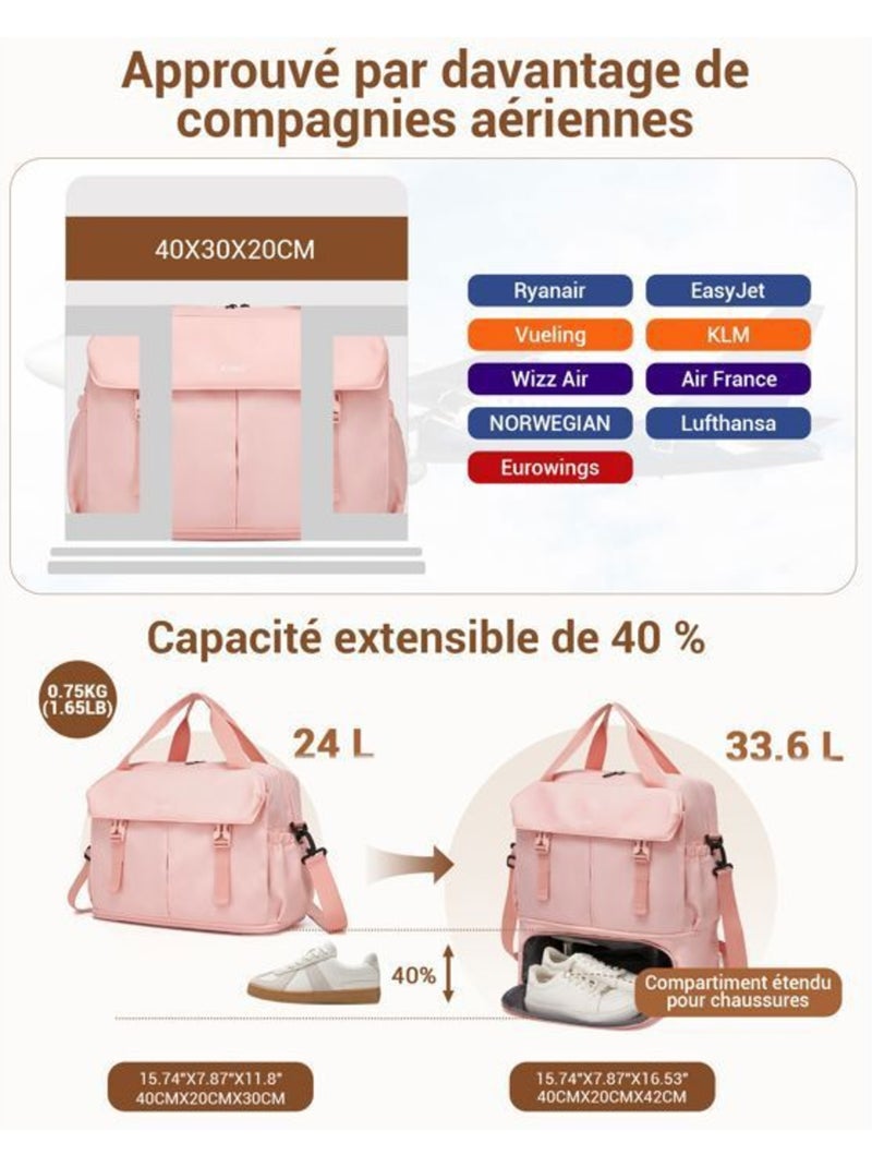 Sac cabine 40x30x20 cm compartiment chaussures - kono Rose - Kiabi