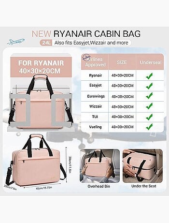 Sac cabine pliable 40x30x20 cm 24 l bandoulière 0,5 kg - kono