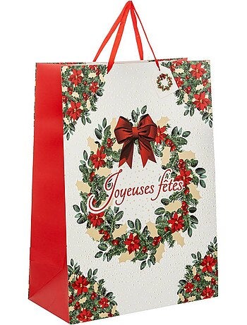 Sac cadeau imprimé couronne de noël dream taille jumbo rouge et blanc