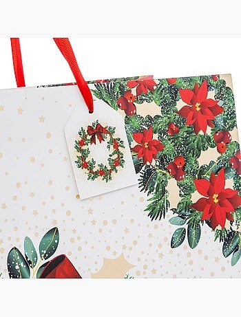 Sac cadeau imprimé couronne de noël dream taille jumbo rouge et blanc