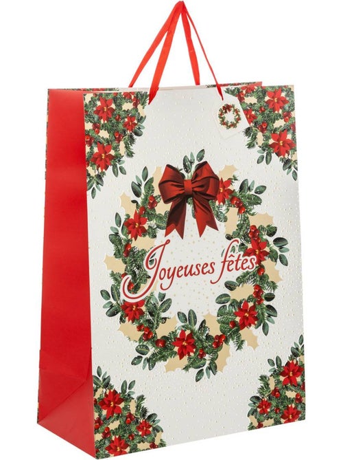 Sac cadeau imprimé couronne de noël dream taille jumbo rouge et blanc - Kiabi