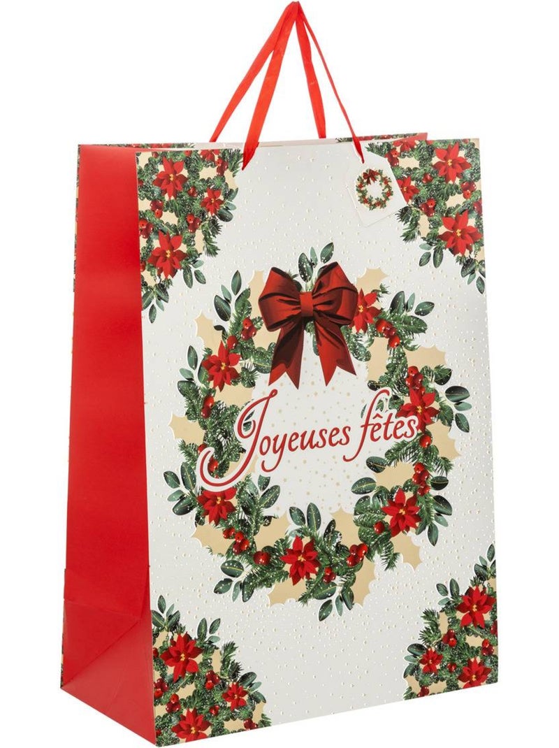 Sac cadeau imprimé couronne de noël dream taille jumbo rouge et blanc Multicolore - Kiabi